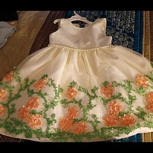American Girl Cream Dress with Orange Floral Design